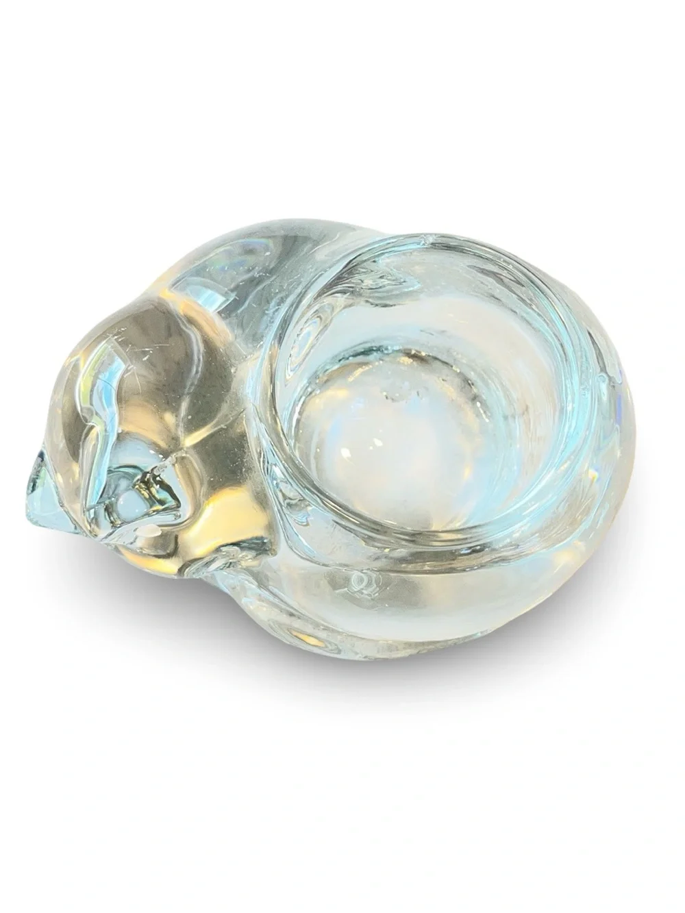 Vintage Indiana Glass Clear Crystal Sleeping Cat Votive/ Tealight Candle Holder
